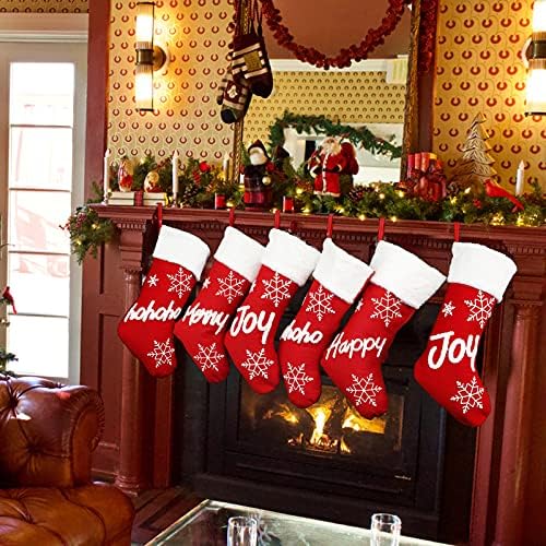 Коледни Чорапи NOSSER, 4 бр, Коледни Чорапи с диаметър 20 см, Супер Меки Плюшени Класически Червени и Бели Нагръдници Чорапи с Вязаной Снежинкой за Семейна Почивка, Украса за Коледното парти