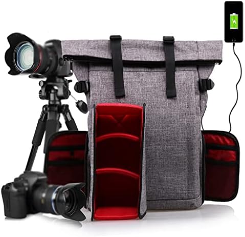 SEASD Photo богат на функции Водоустойчива чанта от полиестер с USB порт за огледално-рефлексен фотоапарат, раница на раменете, мека чанта за лаптоп 15 инча (Цвят: сив, разм?