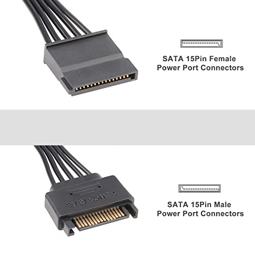Захранващ кабел JX-E SATA, 2 бр за свързване на 15-контакт удължител SATA, 10 инча, Черен
