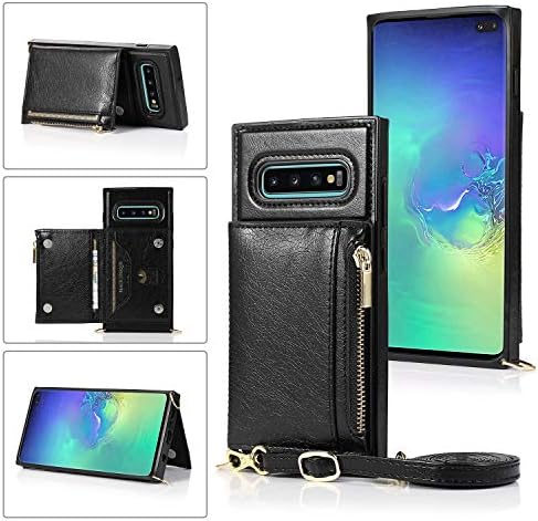 Чанта-портфейл KOEOKGalaxy S10 Plus с Веригата през рамо, Чанта-портфейл за карти, Кожен Калъф за мобилен телефон Samsung Galaxy s10 + Plus-Черен