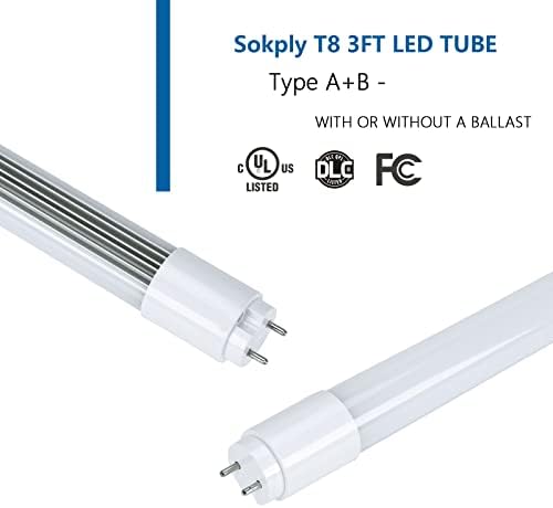 Sokply Т8 T10 T12 led лампа 3 метра тип A + B 15 W 1875ЛМ, 36-инчов led лампа с обходом баласт или в съвместима двухконечная, студено бяло 4000 До, флуоресцентно замяна, в списъка на UL, и DLC (1 бр.)