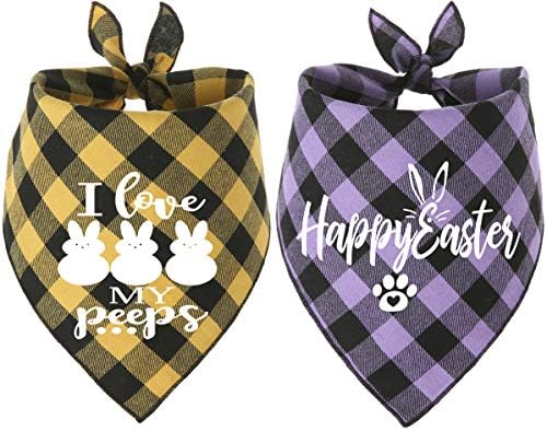 Великден Кърпа за кучета, 2 Опаковки от Шал за Кученца в Клетката Бъфало с Дизайнерски Рисувани