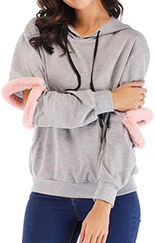 Лоскутный топ за жени, hoody, всекидневни свободен сив пуловер с дълъг ръкав, плюшено стил с дупки, модни връхни дрехи