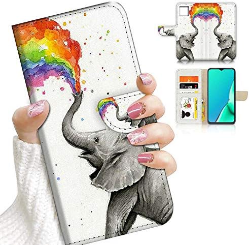 за iPhone 12 Mini, дизайнерски калъф-портфейл с панти капак за телефон, A3957 Elephant Rainbow 3957