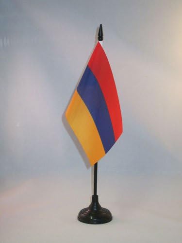 ФЛАГ на АЗЕРБАЙДЖАН Тенис на Знаме на Армения 4 x 6 - Тенис на Арменски Флаг 15 x 10 см - Черна Пластмасова Пръчка и Основата на