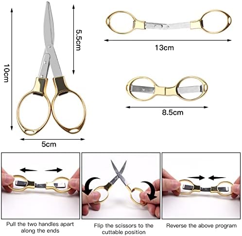 Usaidon Сгъваеми ножици, (златни) ножици от неръждаема стомана, 1 бр., безопасни и трайни, за домашния кабинет, офис, за къмпинг, риболов на открито, може да се използва, лесен за носене