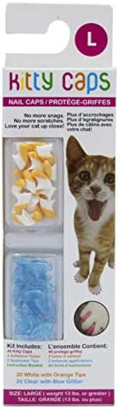 Капачки за нокти Кити Caps за котки с бели / Оранжеви и прозрачни /Син блясък, 40 броя, Големи - 3 опаковки | Сигурна, стилна и хуманен алтернатива отстраняване на нокът | Предотвратява появата на зацепов и драскотини