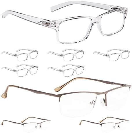 LUR 6 опаковки, прозрачни очила за четене + 3 опаковки на метални очила за четене в полукръгла рамка (общо 9 двойки ридеров + 1,75)