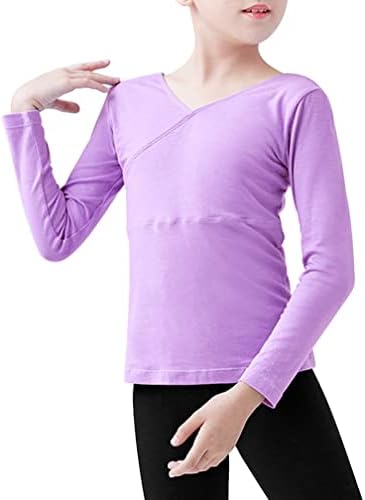 Agoky/ Однотонная Танцова Тениска с V-образно деколте За момичета, Блузи с дълъг ръкав, Меки Върхове за практикуване на спортни танци