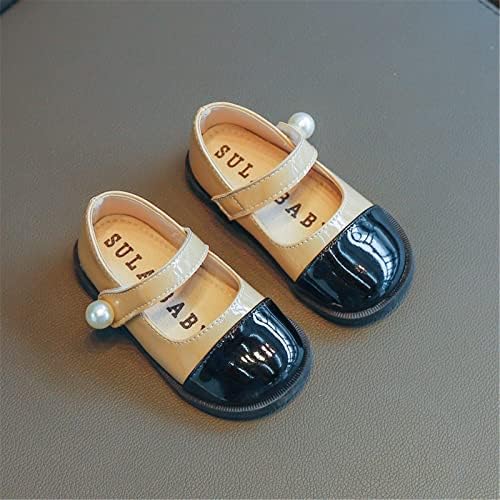 Обувки на плоска подметка с Кожена Перли за момичета, Мека Кръгла Обувки с двоен Цветен дизайн, Рокля на Принцеса на равна подметка (За деца/Малки обувки на колела