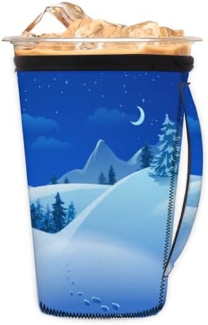 Merry Christmas Eve Snow 02 многократна употреба Кафе ръкав с лед с дръжка от неопрен за напитки, кафе лате, Чай, Напитки, Бира (Малко 18-20 грама)