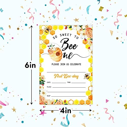 RLCNOT Покани, Картички за Рожден Ден с Конвертами, Определени от 20 Покани за рожден Ден на Първата Пчелите за деца, Момчета или Момичета, Празнуване на детски партита, Аксесоари /BDAY042