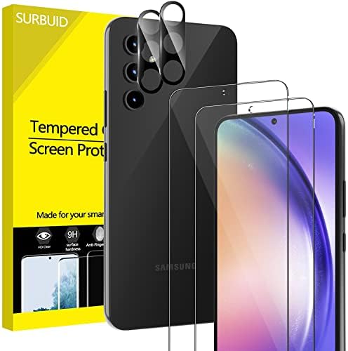 Защитно фолио SURBUID [2 + 2], която е съвместима с Samsung Galaxy A54 5G, Защитен слой от закалено стъкло по 2 опаковки и защитно фолио за обектива на камерата в 2 опаковки (издаден през 2023 г., 6,4 инча)