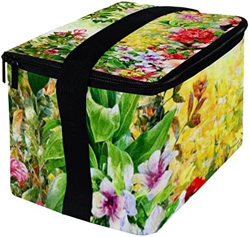 Дамски Чанта за обяд GUEROTKR, Кутия за обяд за мъже, Дамски Кутия за Обяд, цветни пролетни цветя, листа, растения с чертеж