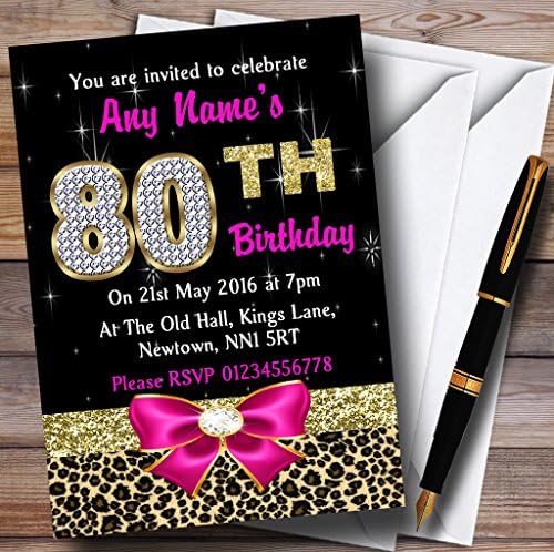 Персонални Покани на парти по случай 80-годишнината си с розови Диаманти и Леопардовым Принтом