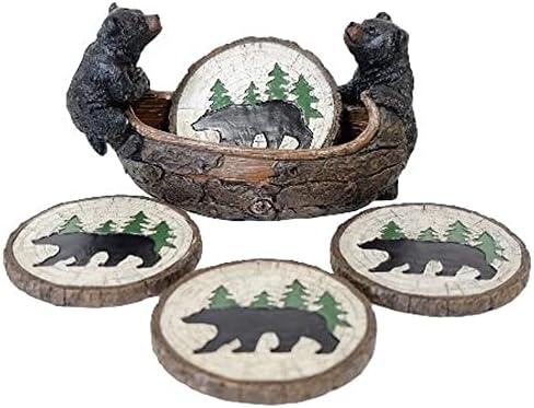 Черни Медвежата с Дървета, Поставки за Парчета Дърво с Тавата за Съхранение - Дърво Хижи и Декор Къща
