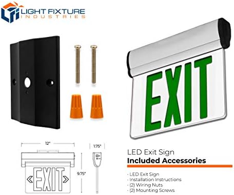 Осветление LFI | Зелен знак за излизане със светлини по краищата | с Модерен дизайн, Корпус от полиран алуминий | Напълно led | Еднопосочна Прозрачна акрилна панел | Жичен с резервна батерия | е Посочен UL | (1 опаковка)