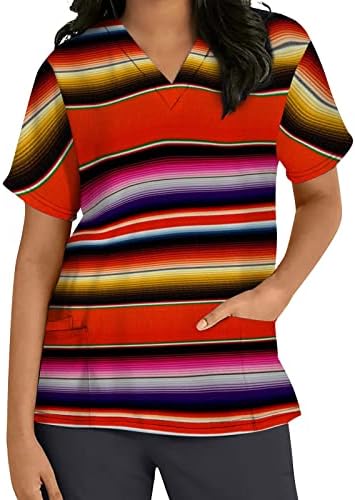 Блуза с окраската на тийнейджърките, Къс Ръкав, Vneck, Работна Форма от Ликра, Шарени Блузи, Дамски 2023