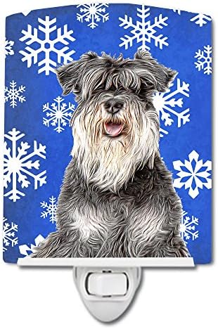 Керамични лека нощ Caroline's Treasures KJ1178CNL Winter Snowflakes Holiday Schnauzer, Компактен, сертифициран UL, идеални за спални, баня, детска, коридор, кухня,