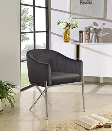 Meridian Furniture Xavier Collection Модерен Кът за кресло с кадифена тапицерия и здрави стоманени Х-образна лети крака, 25,5 W x 24,5 G x 31,5В Сиво