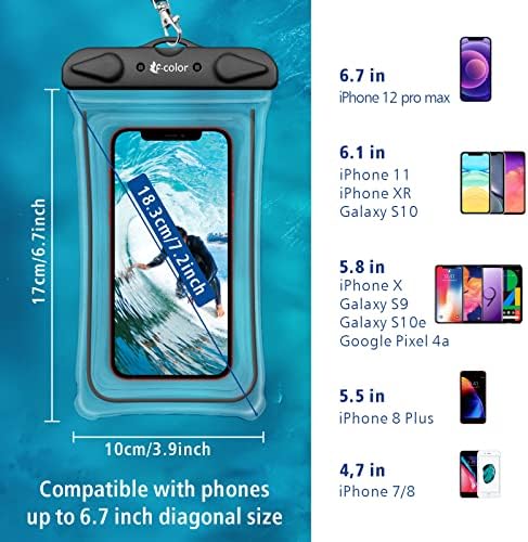 Водоустойчив калъф за телефон F-color-Калъф, за да защитите телефона си от вода-Водоустойчива чанта за телефон-Суха чанта за iPhone 14 13 12 Pro Samsung Galaxy до 7,2 инча, IPX8 за гмуркане, плаж, сърф, гмуркане с шнорхел,