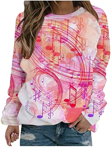 NOKMOPO Плюс Размер Блузи за Жени Ежедневна Мода Цветен Принт С Дълъг Ръкав Кръгъл Отвор Пуловер Топ Hoody с Дълъг Ръкав