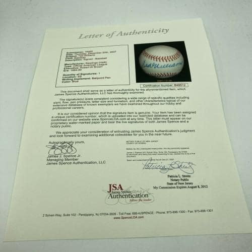 Мента Тед Уилямс подписа Договор с Официалната Американската лига бейзбол JSA COA Beautiful - Бейзболни топки с автографи