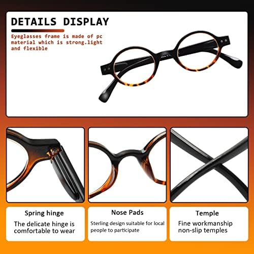JOSCHOO 5 опаковки Ретро кръгли очила за четене, мини-малки удобни ридеров за жени и мъже