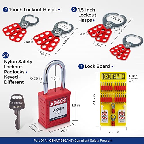 Станция за маркиране БРЕЙДИ Lockout с комплект за маркиране Лото Devices включва 24 различни набор от предпазни ключалки с ключове, 4 капаче на панти брави. 30 Не се използва Тагове за осигуряване на безопасността при
