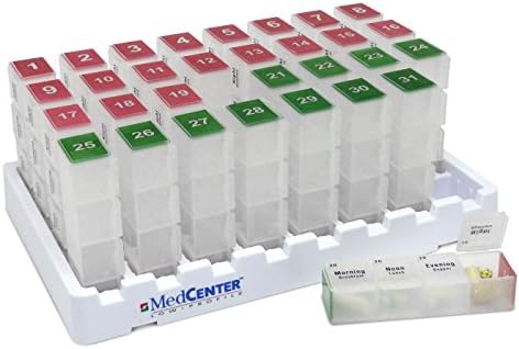 Органайзер за месечни лекарства в выдвижном кутия или запирающейся кутия с 31 коробочкой за таблетки и 4 отделения за ежедневна употреба от MedCenter (стандартен размер)