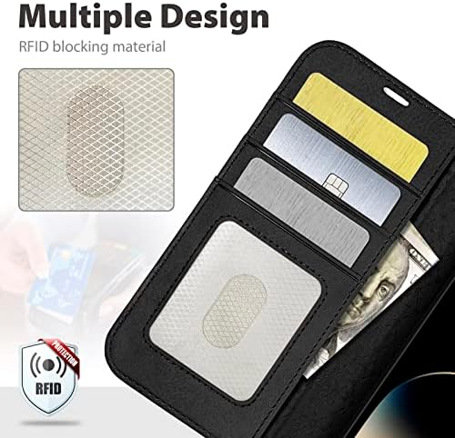Съвместим с калъф-портфейл iPhone 14 Pro Max, Калъф-книга на премията от изкуствена кожа с притежателите на карти, стойка за RFID заключване, Противоударным калъф от TPU, панти капак с магнитно закопчаване и функция