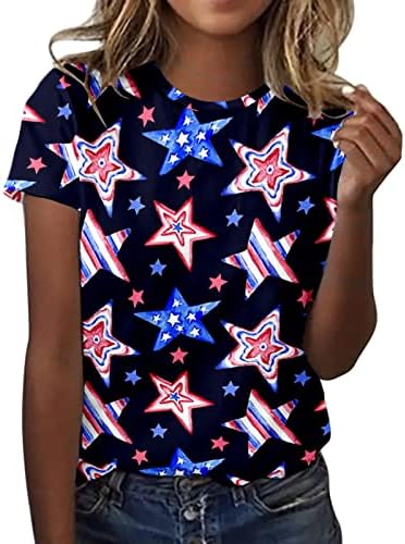 Тениски на 4 юли, Дамски Летни Туники с Кръгло деколте и Къс Ръкав, Блузи с Флага на САЩ, Тениски в Звездната Ивица