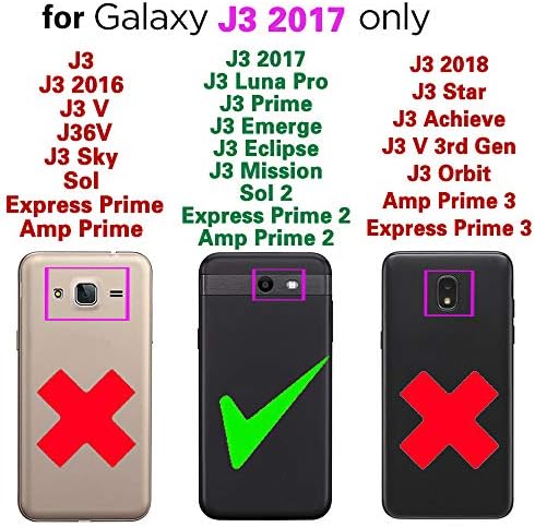 Калъф за телефон Samsung Galaxy J3 Luna Pro J 3 Prime 2017 Emerge 3J Eclipse Mission Седалките-портфейли с Предпазно фолио от закалено Стъкло и Кожена Панти капак Държач за карти Поставка за Мобилен Glaxay S327VL Кафяв