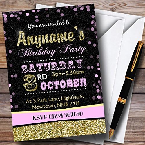 Персонални Покани на парти в чест на рождения Ден в розово злато стил с пайети