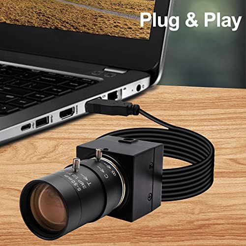 Hotpet 8MP 10-Кратно Оптично Увеличение на USB Уеб камера, 5-50 mm Обектив с ръчно фокусиране Уеб камера 2448P USB-камера с датчик IMX179, Промишлена уеб камера, Поддръжка на OpenCV за Linux, Windows, Android и Mac,