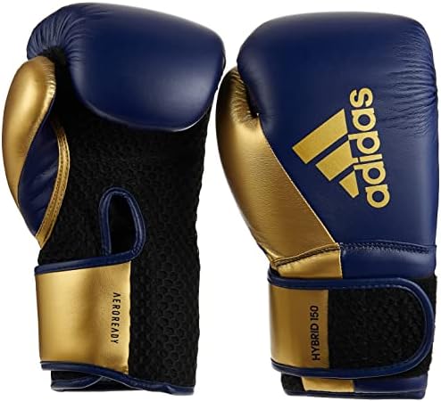 Боксови ръкавици adidas - Hybrid 150 - За бокс, кикбоксинга, ММА, тренировки, така и за домашна употреба - за жените - Тегло 10, 12 унции - Цвят тъмно синьо / златни