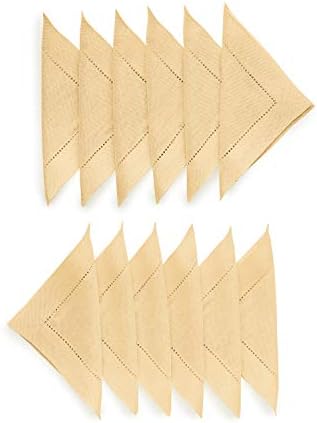 Кърпички за коктейли Solino Home Linen 6 x 6 инча – Комплект кърпички в бежов цвят от чист лен, 12 броя – Изработени ръчно от европейския семе и се размиват в колата – Класически отстрочка на дъното