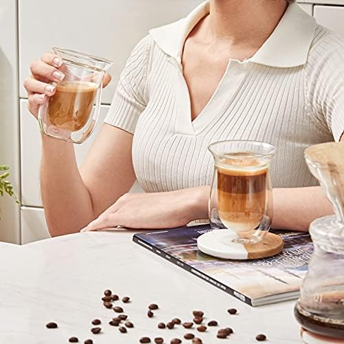 Стъклена Кафеена чаша ZENS с двойни стени, Комплект от 4 чаши за еспресо с изолация в една рамките на 5 мл, Прозрачни чаши от borosilicate стъкло с черно кафе, Капучино (150 мл)