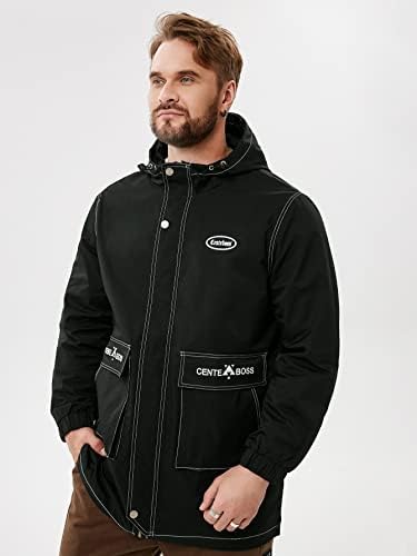 Якета за мъже, Якета, Мъжки якета с качулка и джоб с надпис, с цип, Якета за мъже (Цвят: черен Размер: 3X-Large)