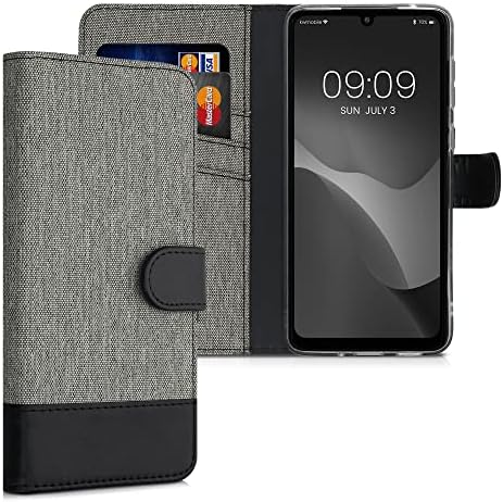 Чанта-портфейл kwmobile е съвместим с Samsung Galaxy A33 5G - Калъф от плат или изкуствена кожа, флип-надолу капак за телефон - сив / черен