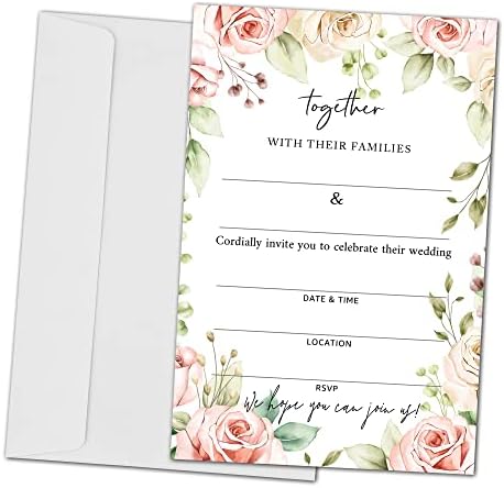 Покани картички за Сватба с цветен модел - Допълващи Картон за сватбени тържества - 25 Картички и 25 Пликове (заедно - 014)