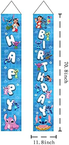 Банер на рожден ден на Lilo & Stitch, тематично украса за партита в стила на Стич, използван за детски партита по повод рождения ден, вратата куплеты