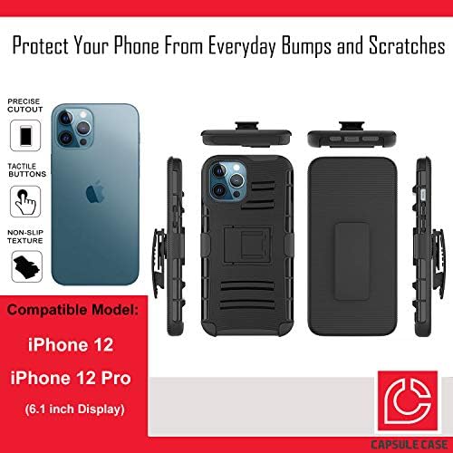 Калъф Ohiya е Съвместим с iPhone 12 Pro [Защита от военен клас, Ударопрочная сверхпрочная кобур-стойка, Защитен Черен калъф за iPhone 12 с 6,1-инчов дисплей (по линия на дъгата знамето на САЩ)