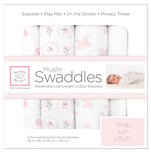 Скъпа промяна одеяла SwaddleDesigns от Futon плат, комплект от 4 парчета, Пастельно-Розови Пеперуди и цветя, 46x46 инча (опаковка от 4 броя)