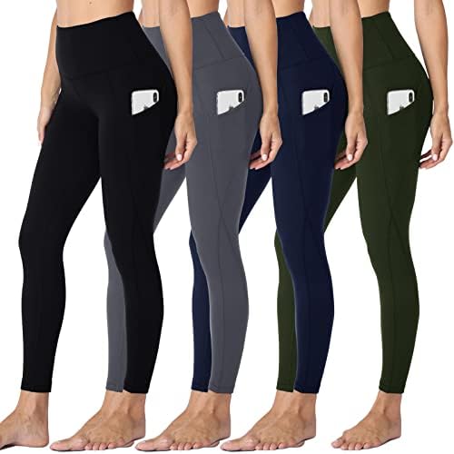 Дамски Гамаши HLTPRO 4 в опаковка с джобове - Черни Панталони за Йога с висока Талия и контрол на корема за тренировки във фитнеса