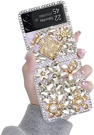 Omio за Samsung Galaxy Z Flip 3 Калъф 5G, 3D Ръчно изработени, Великолепни Искрящи Камъни, с украса във вид на Кристали и Диаманти, Твърд калъф за вашия телефон от КОМПЮТЪР, за жени и момичета Galaxy Z Flip 3, Парфюм