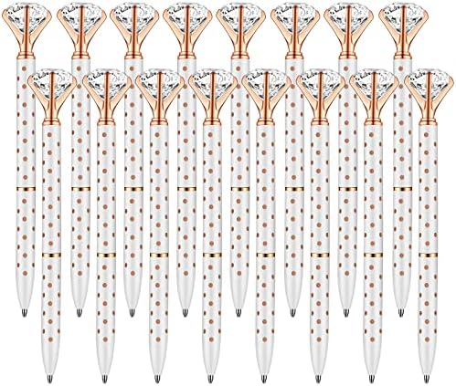 PASISIBICK 16 Бр. Бели дръжки с диаманти в Грах - Лъскави Сватбени Канцеларски материали, Декорация, Подаръци за Жени, Шаферките, Колеги, Метални химикалки в Грах с Черно мастило (Бели на Точки)