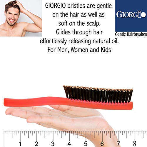 Четка за коса Giorgio GION1R Неоново-Червена 7,75 инча Нежно Докосване Detangler за мъже и жени. Мека четина за чувствителна кожа на главата. Влажен и Сух за всички типове коса. Четка-Масажор за кожата на Главата, Стимулира