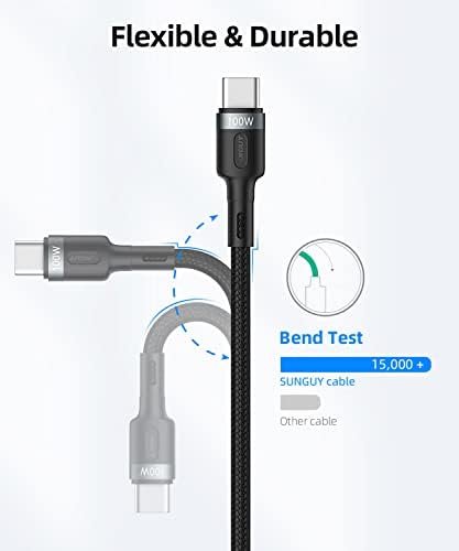 Кабел SUNGUY USB C-C USB с Дължина 1 метър, 100 W Тип C-Тип C Кабел USB 2.0 Синхронизация на данни за Бързо зареждане на Найлон изглежда е Съвместим с Samsung S22 S21 S20 + S10, MacBook Pro 2021/20, iPad Pro 2020/Mini,