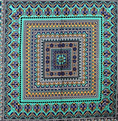 Индийското Изкуство на Ръчно изработени Памучен Геометрична Мандала Цвете Покривка Кръгла Плажната Чаршаф Плажен Каре (Синьо-зелен, 88 см Кръгла)